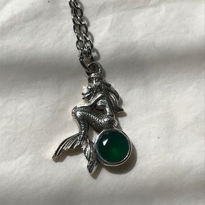 Mermaid sterling silver faceted Emerald pendant